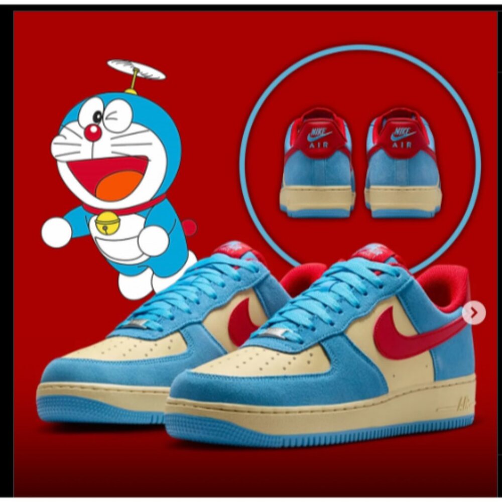 Nike Air Force 1 Low Doraemon Men Sz 9 University Blue Red Deadstock Sneakerhead - Picture 1 of 13